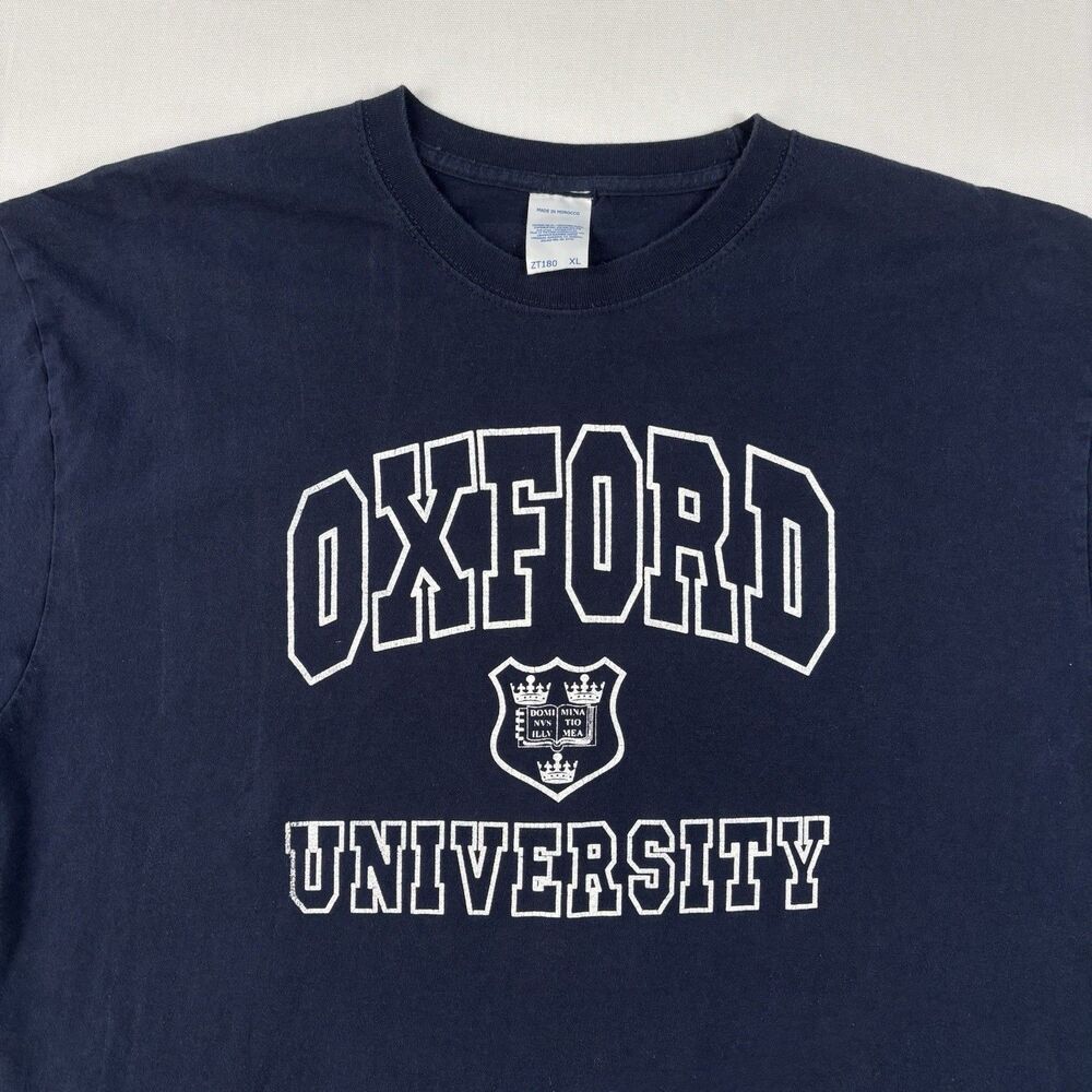 Vintage Oxford University T-Shirt Mens Sz XL Blue Cotton Rare Made In Morocco - Picture 3 of 5